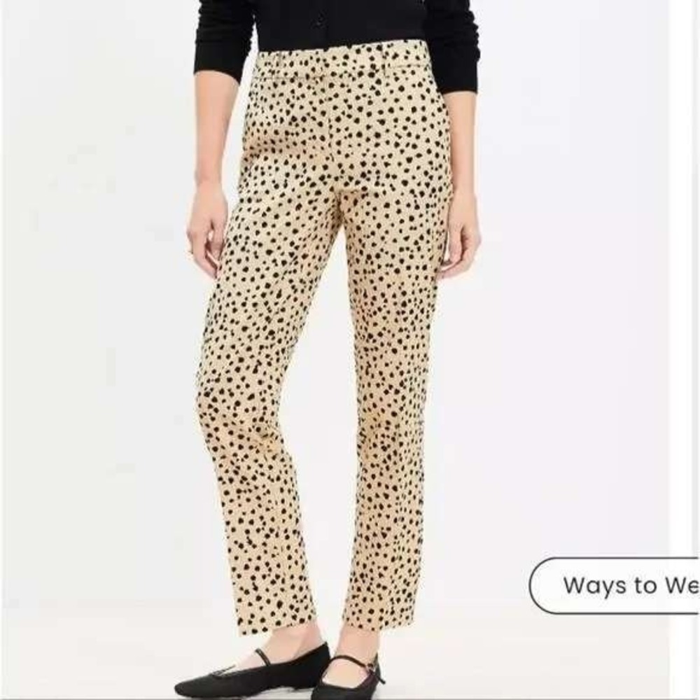 LOFT The Riviera Slim Pants Beige‎ Black Dalmatian Dot Print Size 10 Petite